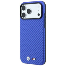 Заредете изображение във визуализатора на галерията – BMW case for IPHONE 18 Pro/17 Pro compatible with MagSafe (Carbon Metal Logo) blue 

