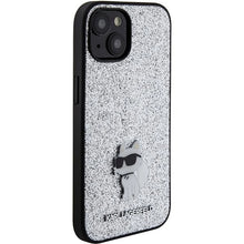 Заредете изображение във визуализатора на галерията – Karl Lagerfeld Fixed Glitter Choupette Logo Metal Pin case for iPhone 15 - silver
