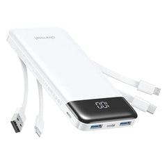 Powerbank Charmast W1148 5V 3A 10000 mAh with built-in cables USB A / USB C / Lightning / Micro USB White