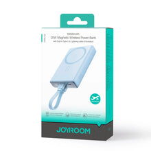 Заредете изображение във визуализатора на галерията – Powerbank Joyroom JR-PBM01 magnetic 10000mAh 20W with stand + Lightning cable - USB-C - blue
