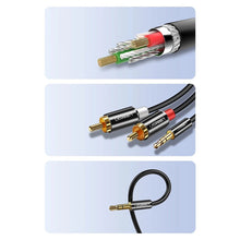 Заредете изображение във визуализатора на галерията – Ugreen AV116 10749 audio mini jack cable 3.5 mm (male) / 2RCA (male) 1m - black
