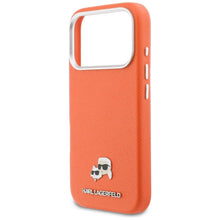 Заредете изображение във визуализатора на галерията – KARL LAGERFELD case for IPHONE 17 Pro compatible with MagSafe KLHMP17L6PFKCLO ( PU FW W/ K&amp;C Head Pin) orange
