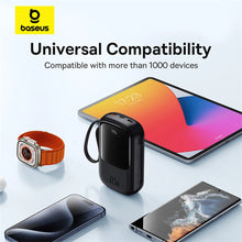 Заредете изображение във визуализатора на галерията – Baseus Qpow Pro+ 20000mAh 22.5W powerbank with built-in USB-C cable and display - black
