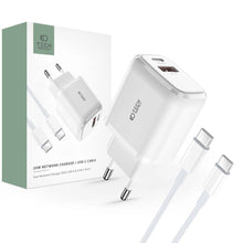 Заредете изображение във визуализатора на галерията – Tech-Protect C20W USB-C PD 20W / USB-A QC 3.0 network charger with USB-C / USB-C cable - white
