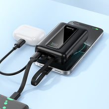 Заредете изображение във визуализатора на галерията – Powerbank 10000 mAh QC PD 22,5W with built-in cables USB C+ Lightning Hoco J162 black
