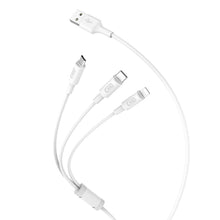 Заредете изображение във визуализатора на галерията – HOCO кабел 3в1 USB A към Lightning / Micro USB / Type C 2A X25 1 м бял
