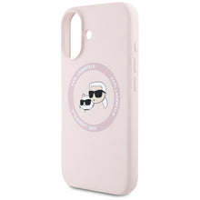 Заредете изображение във визуализатора на галерията – KARL LAGERFELD case for IPHONE 16 compatible with MagSafe KLHMP16SSKCHTCP (Silicone KC Heads) pink
