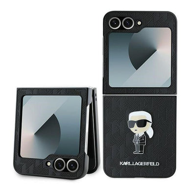 KARL LAGERFELD case for SAMSUNG Z Flip 6 KLHCZF6SAPKINPK (HC Saffiano Monogram Ikonik Pin) black