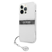 Заредете изображение във визуализатора на галерията – Guess GUHCP13LKB4GGR iPhone 13 Pro / 13 6,1" Transparent hardcase 4G Grey Strap Charm
