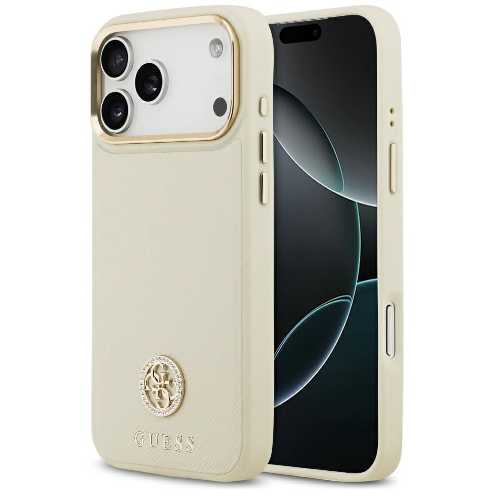 GUESS case for IPHONE 17 Pro Max compatible with MagSafe GUHMP17XPGCRMDEE (PU W/ Grained Strass Logo) beige
