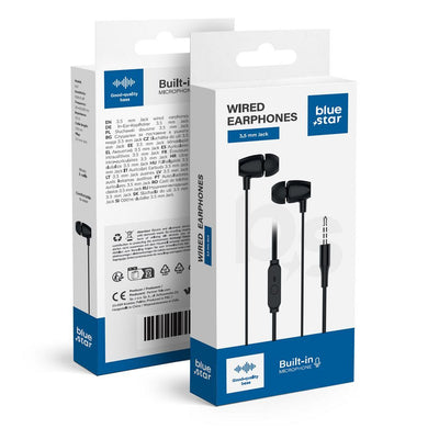 BLUE STAR wire earphones Jack 3,5 mm with microphone PA-E67 1,2 m white