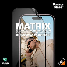 Заредете изображение във визуализатора на галерията – PanzerGlass Matrix Ultra-Wide-Fit hybrid glass for iPhone 15 with positioner
