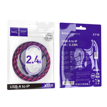 Заредете изображение във визуализатора на галерията – Cable USB A to Lightning Hoco 2,4A 1 m X116 gradient purple
