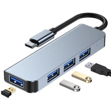 Заредете изображение във визуализатора на галерията – HUB Tech-Protect V1 4in1 USB-C - 3x USB-A 2.0 / USB-A 3.0 - gray
