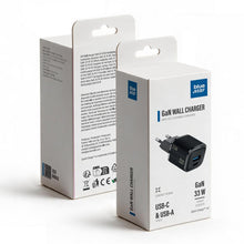 Заредете изображение във визуализатора на галерията – Phone charger Blue Star Nano GaN USB C + USB A QC4.0 PD 3A 33W VT-332 black
