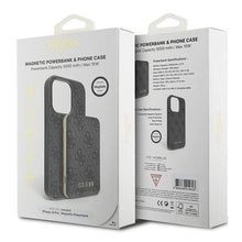 Заредете изображение във визуализатора на галерията – Guess 4G Metal Logo case set for iPhone 14 Pro + 5000mAh MagSafe power bank - black
