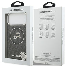 Заредете изображение във визуализатора на галерията – KARL LAGERFELD case for IPHONE 17 Pro Max compatible with MagSafe KLHMP17XHMKBKCHOK (IML Glitter K&amp;C Heads Logo) black
