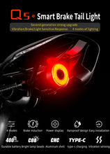 Заредете изображение във визуализатора на галерията – Rockbros Q5 rear bicycle light with intelligent stop system - black
