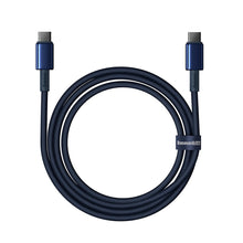 Заредете изображение във визуализатора на галерията – Baseus Tungsten Gold USB-C / USB-C cable 100W 1m - navy blue
