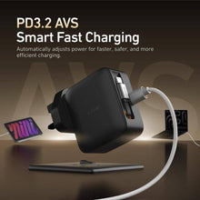 Заредете изображение във визуализатора на галерията – Travel charger X-ONE ChargeGo GaN 65W with retractable cable and USB C port - black
