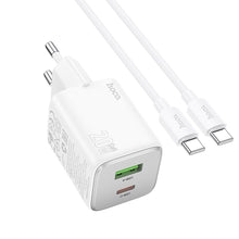 Заредете изображение във визуализатора на галерията – HOCO зарядно USB A + Type C + кабел Type C към Type C PD QC 3A 20W N41 черно
