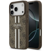 Заредете изображение във визуализатора на галерията – GUESS case for IPHONE 17 Pro compatible with MagSafe GUHMP17LP4RPSW (4G Printed Stripes) brown
