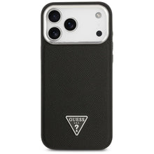 Заредете изображение във визуализатора на галерията – GUESS case for IPHONE 17 Pro compatible with MagSafe GUHMP17LPGTSPSK (Grained PU Triangle Logo) black
