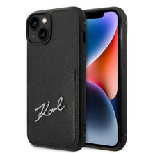 Заредете изображение във визуализатора на галерията – Karl Lagerfeld Signature Logo Cardslot case for iPhone 14 - black
