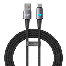 Заредете изображение във визуализатора на галерията – Cable with LED light indicator USB A to Type C VEGER PD 3A 66W AC1-ZSD 1,2 m black
