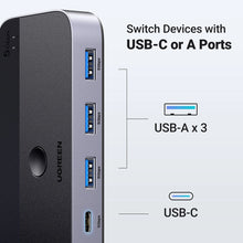 Заредете изображение във визуализатора на галерията – Ugreen CM662 USB 3.0 switch 2-in-4 switch + 2x USB-A cable - black

