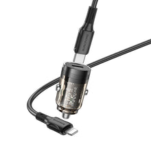 Заредете изображение във визуализатора на галерията – Borofone Car charger BZ29 Ray - Type C - PD 30W 3A with Type C to Lightning transparent-black
