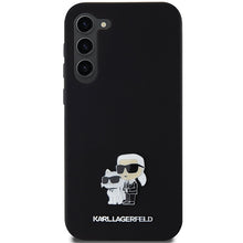Заредете изображение във визуализатора на галерията – Original Pouch KARL LAGERFELD  hardcase Silicone Karl&amp;Choupette Metal Pin KLHCS24MSMHKCNPK for Samsung Galaxy S24 Plus black
