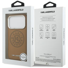 Заредете изображение във визуализатора на галерията – KARL LAGERFELD case for IPHONE 17 Pro compatible with MagSafe KLHMP17LPSKRPMW (PU W/ Point &amp; Metal Logo) brown
