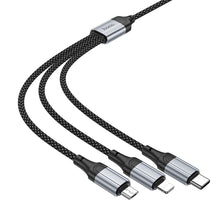 Заредете изображение във визуализатора на галерията – HOCO cable 3in1 USB A to Lightning / Micro USB / Type C 2,4A X102 1 m black
