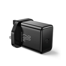 Заредете изображение във визуализатора на галерията – Joyroom JR-TCF06 USB-C PD 20W wall charger with UK plug - black + USB-C / Lightning cable
