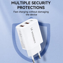 Заредете изображение във визуализатора на галерията – Wozinsky CWCUCW 30W USB-C / 2 x USB-A wall charger - white
