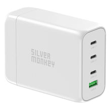 Заредете изображение във визуализатора на галерията – Silver Monkey SMA152 130W 3xUSB-C PD USB-A QC 3.0 GaN Charger with Detachable Power Cable - White
