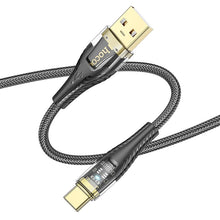 Заредете изображение във визуализатора на галерията – Cable USB A to USB C Hoco 2,4A 1,2 m U121 black transparent
