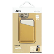 Заредете изображение във визуализатора на галерията – Uniq Lyden DS magnetic RFID wallet with phone stand - yellow-gray
