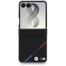Заредете изображение във визуализатора на галерията – BMW case for SAMSUNG GALAXY Z FLIP 8 compatibile with MagSafe (Leather Perforated Tricolor Stripe Metal Logos) black
