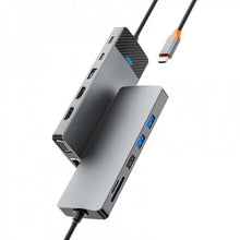 Заредете изображение във визуализатора на галерията – WiWU - HUB 12in1 pro USB3.0x2+USB2.0x2+PD(100W)+USB-C(3.0)+SD/TF(2.0)+HDMIx2(4K30HZ)+VGA (1080P)+LAN (Gigabit)
