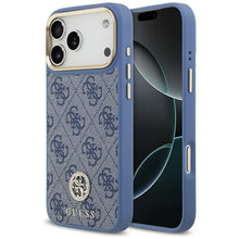 Заредете изображение във визуализатора на галерията – GUESS case for IPHONE 17 Pro Max compatible with MagSafe GUHMP17XP4GRMDEB (PU W/ 4G Strass Logo) blue
