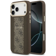 Заредете изображение във визуализатора на галерията – GUESS case for IPHONE 17 Pro Max compatible with MagSafe GUHMP17XPG4SEMCW (PU W/ 4G Stripe) brown
