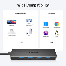 Заредете изображение във визуализатора на галерията – Ugreen CM219 HUB with 4 USB-A 3.0 ports and USB-A 3.0 cable - black
