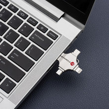 Заредете изображение във визуализатора на галерията – FORCELL F-DATA pendrive Metal Quad 64GB USB3.2 Gen 1 (USB A / Type C / Lightning / Micro USB) silver
