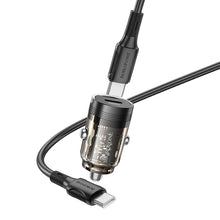 Заредете изображение във визуализатора на галерията – Borofone Car charger BZ29 Ray - Type C - PD 30W 3A with Type C to Type C transparent-black
