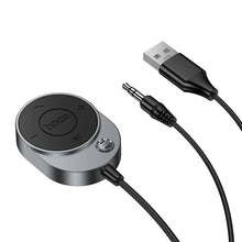 Заредете изображение във визуализатора на галерията – Wireless car receiver Hoco AUX Bluetooth with cable Jack 3,5 mm E150 metal gray
