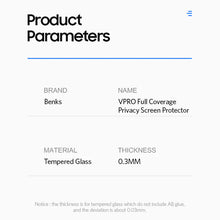 Заредете изображение във визуализатора на галерията – Benks Tempered glass Ultra Shield Privacy for Iphone 15 Plus/14 Pro Max black
