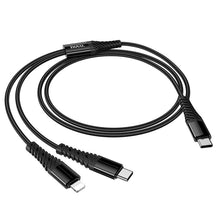 Заредете изображение във визуализатора на галерията – Cable 2in1 USB C to USB C+Lightnig Hoco 1 m X123 black
