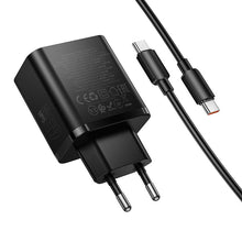 Заредете изображение във визуализатора на галерията – Phone charger Hoco 2x USB C + USB A QC3.0 PD 3A 65W + data cable USB C to USB C N75 black
